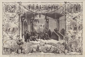 Szenen aus der Oper Meister Martin und Seine Gesellen des deutschen Komponisten Wendelin Weissheimer, aufgeführt im Großherzoglichen Hoftheater, Karlsruhe, Deutschland (Stich)