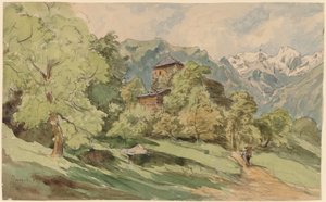 Das Schloss von Bürglen mit den Alpen im Hintergrund von Carl Wagner