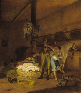 Ein Chevauxleger schäkert mit einer Magd von Carl Wilhelm Freiherr von Heideck