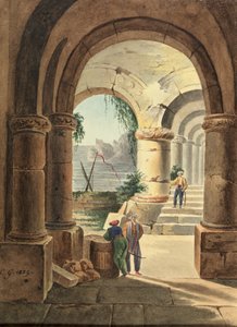 Blick auf das Meer durch ein Kloster, 1829 von Carl Wilhelm Goetzloff