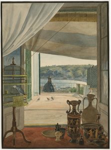 Antiquitäten an einem Balkon mit Blick auf den Golf von Neapel von Carl Wilhelm Götzloff