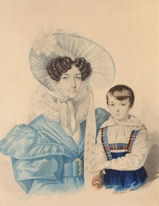 Porträt von Anna Platonovna Plautina mit ihrem Sohn, 1830er Jahre