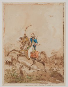 Ein Araber auf einem angreifenden Pferd