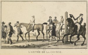 Rennszenen: Ein Pferd kommt an der Rennstrecke an von Carle Vernet