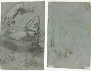 Studien von Händen (recto); Skizze eines Kinderkopfes (verso) von Carletto Caliari