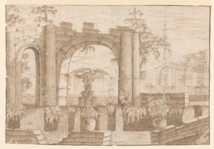 Ein Garten mit zerstörtem Torbogen von Carlo Antonio Buffagnotti