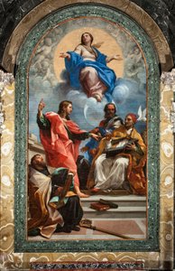 Unbefleckte Empfängnis und Heiliger Johannes der Evangelist, Heiliger Gregor der Große, Heiliger Johannes Chrysostomus und Heiliger Augustinus