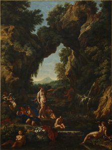 Landschaft mit Diana und Actaeon, ca. 1657 von Carlo Maratta or Maratti