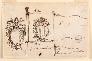 Drei Skizzen für einen Standard von Papst Benedikt XIV., 1740–58 von Carlo Marchionni