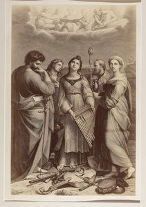 Ekstase der hl. Cäcilia, Kupferstich eines unbekannten Autors nach einem Gemälde von Raffael (1483-1520)