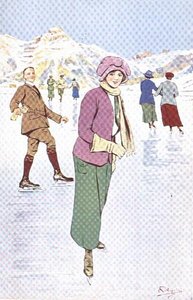 Schlittschuhläufer auf der Eisbahn in Engelberg, Schweiz von Carlo Pellegrini