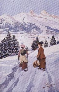 Zwei Frauen, die im Schnee nahe der Tour d