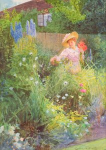 Dame pflückt Blumen in einem Landgarten von Carlton Alfred Smith