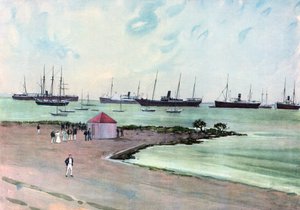 Erbeutete spanische Schiffe vor Anker im Man-of-War-Hafen, Key West. - Blick von der Esplanade in der Nähe der US-Armeekaserne von Carlton Theodore Chapman