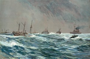 Kriegsschiffe der Vereinigten Staaten bei stürmischem Wetter vor der kubanischen Küste