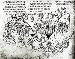 Verschiedene Szenen, die einen Psalm illustrieren, aus dem Utrechter Psalter von Carolingian School