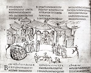 Verschiedene Szenen, die einen Psalm illustrieren, aus dem Utrechter Psalter, Kopie des Originals aus Reims, jetzt in der Universitätsbibliothek Utrecht von Carolingian School