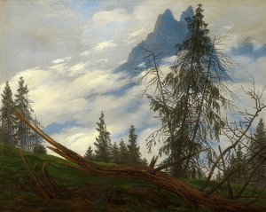 Berggipfel mit ziehenden Wolken. Um 1835