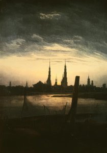 Stadt bei Mondaufgang von Caspar David Friedrich