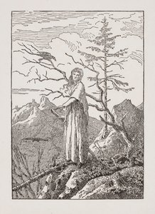 Frau mit Rabe am Abgrund von Caspar David Friedrich