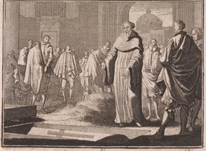 H. Bernardus betrachtet ein geöffnetes Grab von Caspar Luyken