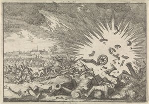 Explosion eines französischen Pulvermagazins während der Belagerung von Namur, 1640 von Caspar Luyken