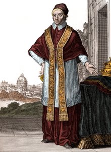Porträt von Papst Clemens XI. (Clemente oder Clemens) (Papst von 1700 bis 1721) - Zeichnungen von Caspar Luyken - Graviert und veröffentlicht von Christoph Weigel (Nürnberg 1703)