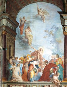 Fresko des Ruhms und der Heiligen Anna - Die Taten von Lorenzo de Medici, bekannt als der Prächtige von Cecco  Bravo