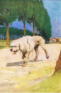 Moufflou (aus der Geschichte Moufflou), Illustration aus A Staircase of Stories, veröffentlicht von Thomas Nelson & Sons Ltd in den 1940er Jahren (Farblitho)