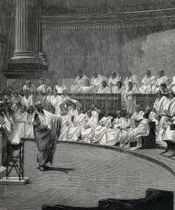 Cicero denunziert den Verschwörer Catilina (Gravur)