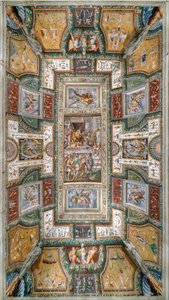 Pier Maria Rossi erhält die Ehre des Ordens vom Heiligen Michael, Ansicht der Decke der Sala delle Gesta Rossiane, Rocca dei Rossi, San Secondo, Parma, Italien, ca. 1570