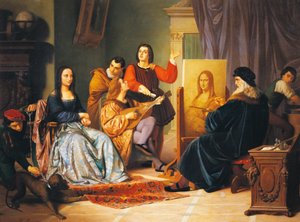 Leonardo da Vinci malt Mona Lisa von Cesare Maccari (1840-1919) von Cesare Maccari