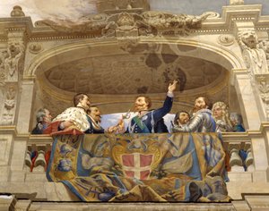 Carlo Alberto übergibt das Schwert an Vittorio Emanuele II (Detail) von Cesare Mariani