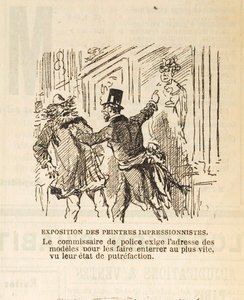 Der Polizeikommissar verlangt die Adresse der Modelle, um sie zu beerdigen..., 1877