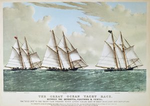 Großes Ozean-Yachtrennen von 1866 zwischen der Henrietta, Vesta & Fleetwing, veröffentlicht von Currier & Ives von Charles (after) Parsons