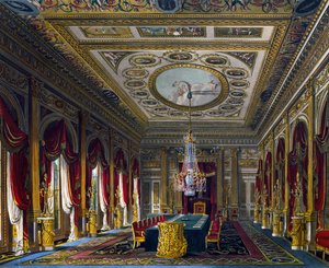 Thronsaal, Gravur von Thomas Sutherland, basierend auf einem Entwurf von Charles Wild, aus The History of the Royal Residences von Charles (after) Wild