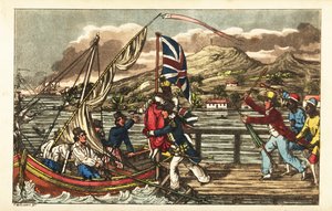 Englischer Marineoffizier entführt eine versklavte Frau auf dem Pier von Barbados, verfolgt von ihrem Ehemann und Plantagenarbeitern von Charles (c.1797 1850) (after) Williams