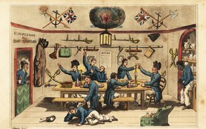 Johnny Newcome bringt Rum zu seinen Offizierskollegen im Messezimmer der Seekadetten von Charles (c.1797 1850) (after) Williams