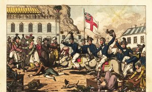 Offiziere der Royal Navy reiten auf Schweinen mit Sätteln durch den Markt in Gibraltar von Charles (c.1797 1850) (after) Williams