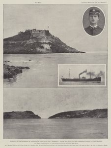 Eingang zum Hafen von Santiago de Cuba; mit der Merrimac, die an der engsten Stelle des Kanals versenkt wurde von Charles Auguste Loye