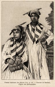 Frauen, die in Seifen, Mineralvorkommen leben. Gravur von Barbant zur Illustration der Geschichte "chez nos indiens, quatre années de voyage dans la Guiane française" von Charles Barbant