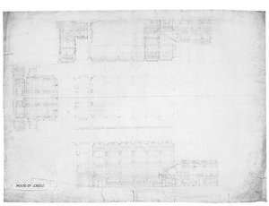 Entwurf für die Ost-, West- und Nordfassaden des House of Lords, ca. 1842 von Charles Barry