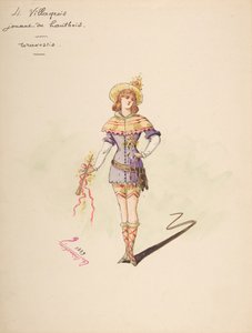 Kostümentwurf für 4 Dorfbewohner, die Oboe spielen von Charles Bianchini