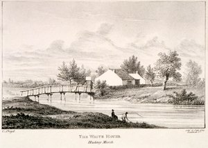 Das Weiße Haus am Ufer des River Lea, Hackney Marsh, London, um 1830 von Charles Bigot