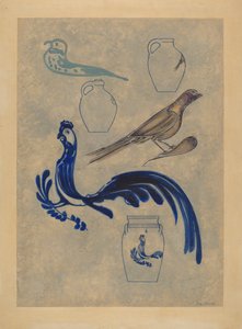 Vogeldekorationen auf Steinzeug, 1935-1942 von Charles Caseau