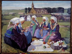 Frauen von Plougastel beim Pardon von Saint Anne la Palud im Jahr 1903. Gemälde von Charles Cottet (1863-1924)