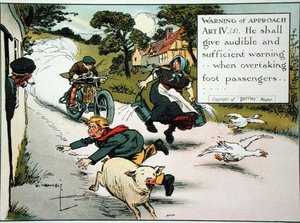 Warnung vor Annäherung. Art. IV.(5) Er soll hörbare und ausreichende Warnung geben...beim Überholen von Fußgängern, aus einem Buch der Straßenverkehrsregeln, veröffentlicht um 1905