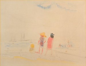 Zwei Frauen und Kind am Strand