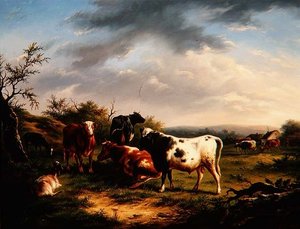 Rinder und Schafe in einer Landschaft