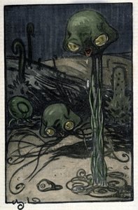 Ein Bewohner des Planeten Mars. Illustration von M. Dudouyt (1885-1946) für den Roman von Herbert George Wells (1866-1946) „Der Krieg der Welten“ von Charles Dudouyt